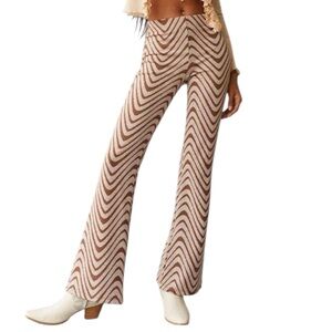 Zebra Wave Print Pants Women | High Rise Pull-on Brown Flare Trousers XS - NWT